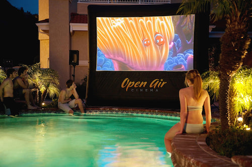 Open Air Cinema Screen beside a pool